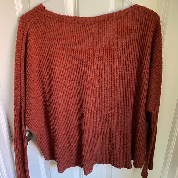 UO Out From Under Burnt Orange Waffle Tie Top - Picture 6 of 7